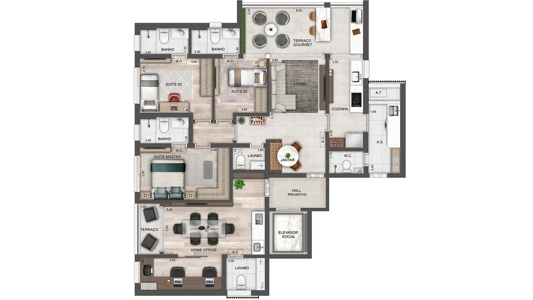 142m² - 3 suítes - Home office