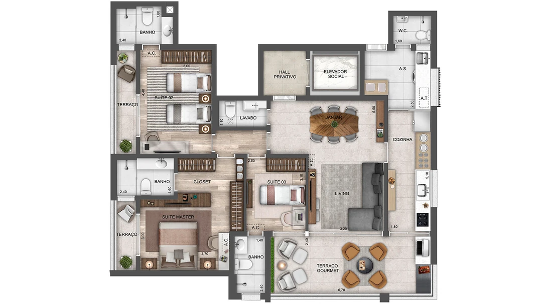138m² - 3 suítes