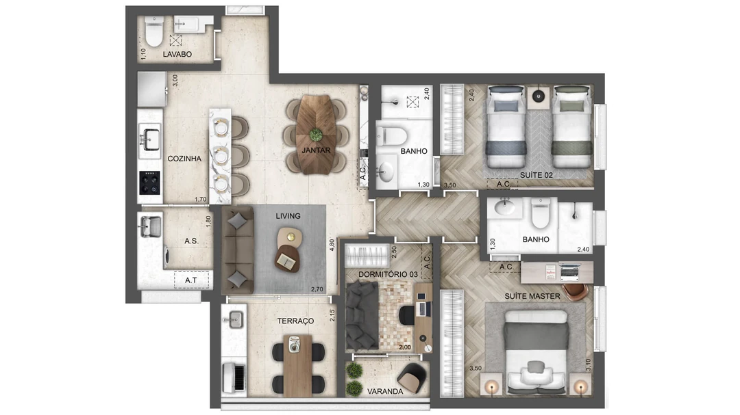 82m² - 3 Dormitórios - 2 Suítes