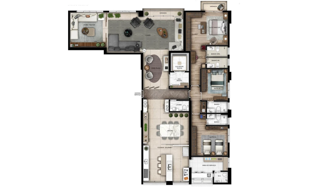 233m² - Sunset - 3 Suítes - Cozinha Gourmet