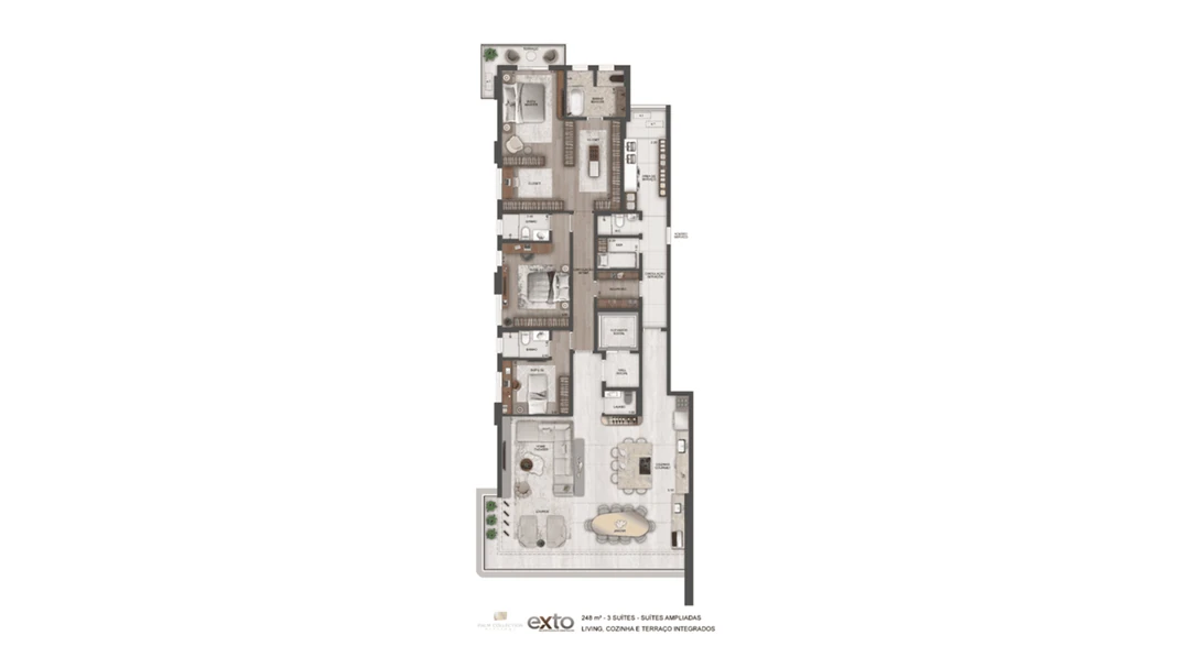 248m² - 3 Suítes - Suítes Ampliadas - Living, Cozinha e Terraço Integrados