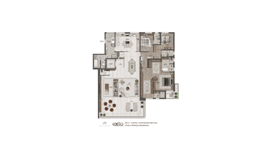 288m² - 3 Suítes - Suíte Master Ampliada - Living e Terraço Integrados (Decorado)