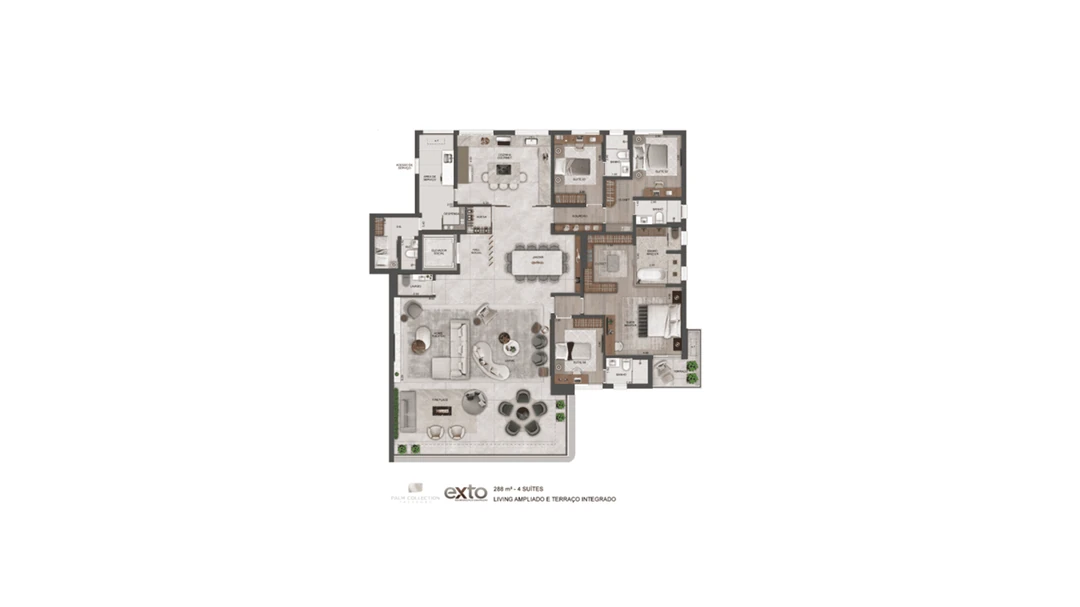 288m² - 4 Suítes - Living Ampliado e Terraço Integrado