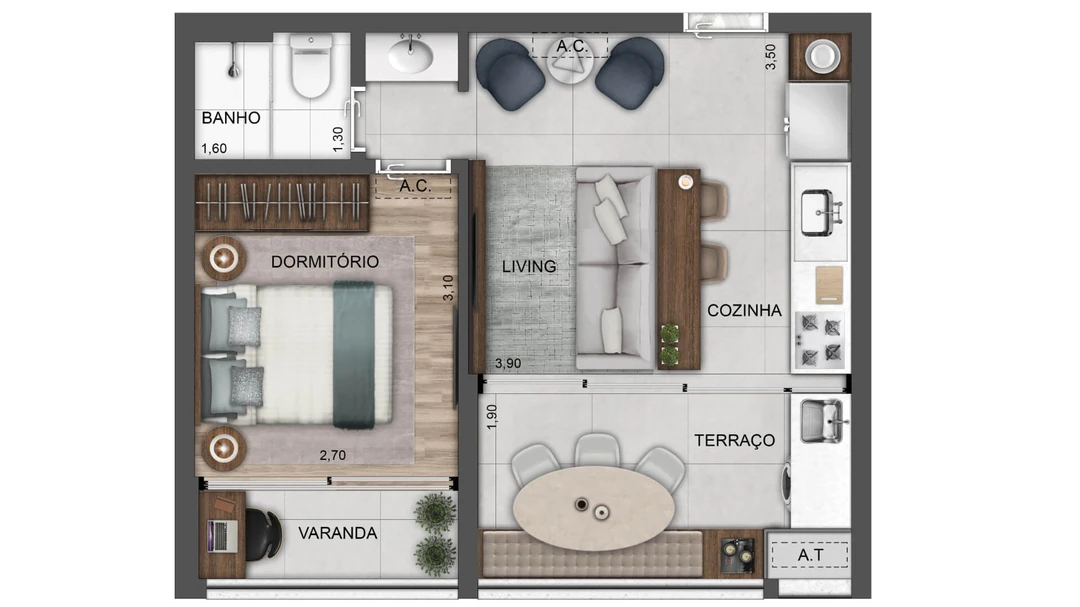 41m² - 1 Dormitório