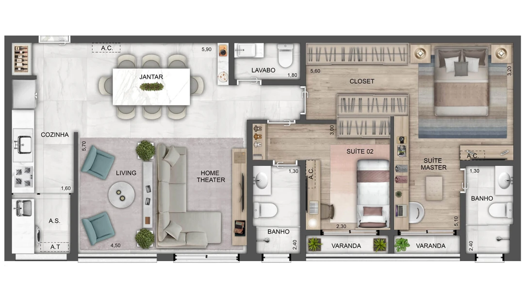 85m² - 2 Suítes